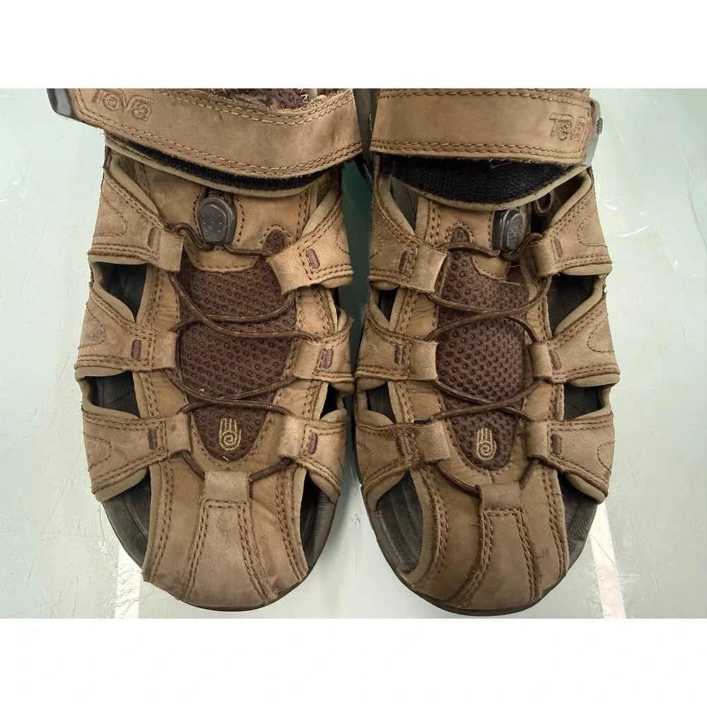 Teva Leather Forebay Sport Sandals Brown Adjustable‎ Outdoor Hiking Men's 10